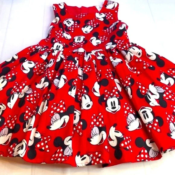 Disney Minnie Mouse All Over Print Red Party Holiday Fit & Flare Dress Girls 5/6 - Picture 6 of 16